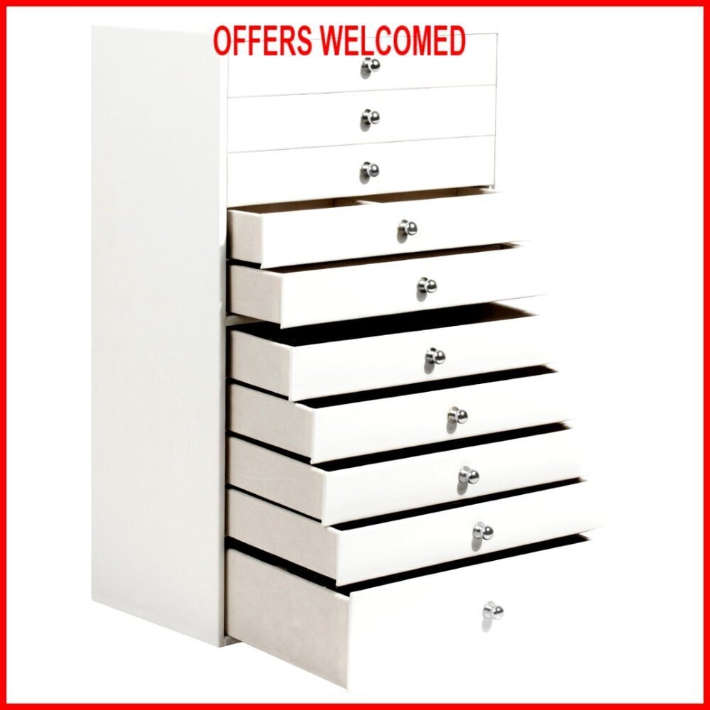 Large 10-Drawer Jewelry Organizer Box with Velvet Lining for Storage